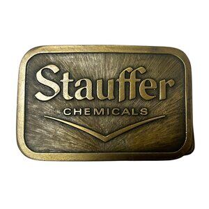 Vintage Stauffer Chemicals Belt Buckle Brass Rectangle Herbicies Pesticides Farm